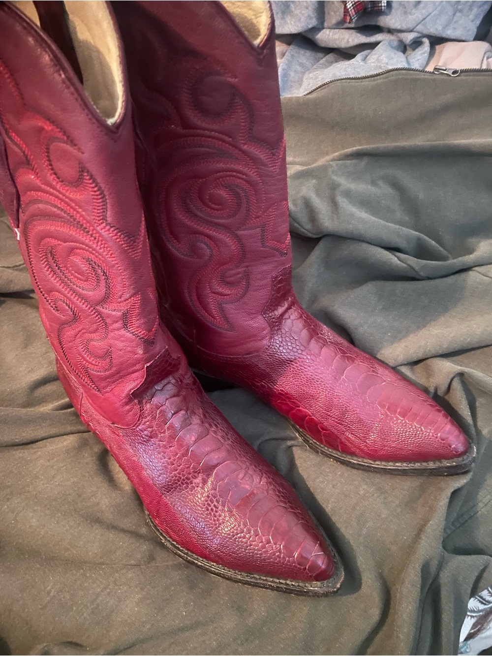 Men’s Red Western Embossed Leather Cowboy Boots